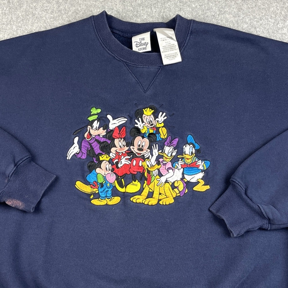 VTG Disney Sweatshirt‎ Womens S/M Navy Blye Character Embroidery Mickey Mouse